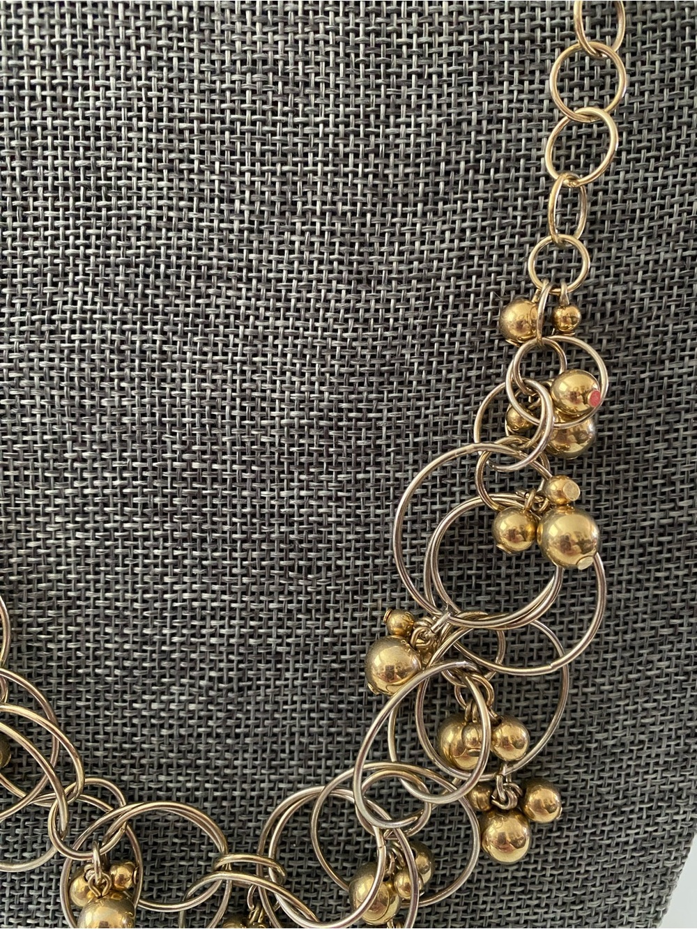 Gold Multi-Ring Chain Necklace with Decorative Beads - Women Jewelry